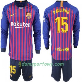 Koszulka FC Barcelona Paulinho 15 Dziecięcy Domowe Koszulki Piłkarskie 2018-2019 Długi Rękaw